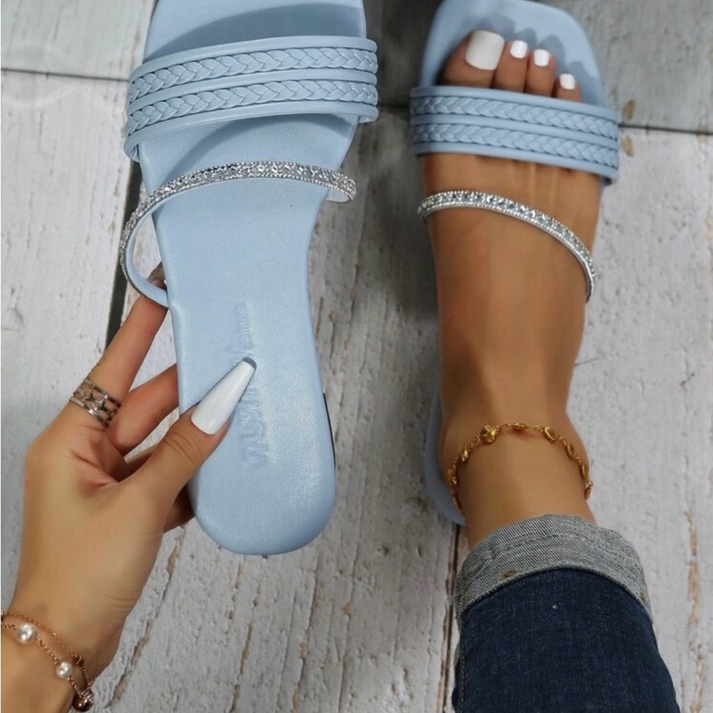 SHEIN Light Blue Braided Strap Sandals